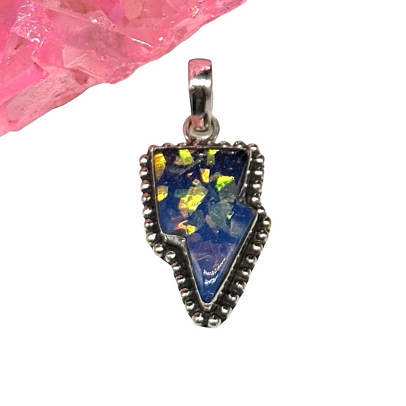Jewelmazed Jewelry - Australian Fire Opal Lightning Bolt Necklace Pendant Solid 925 Sterling Silver